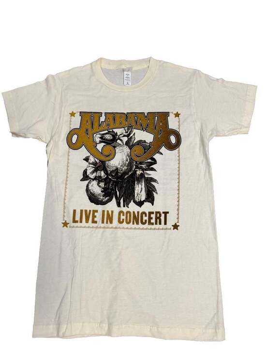 Alabama Tops - Alabama Live In Concert Tour Graphic T-Shirt Cream Size Small